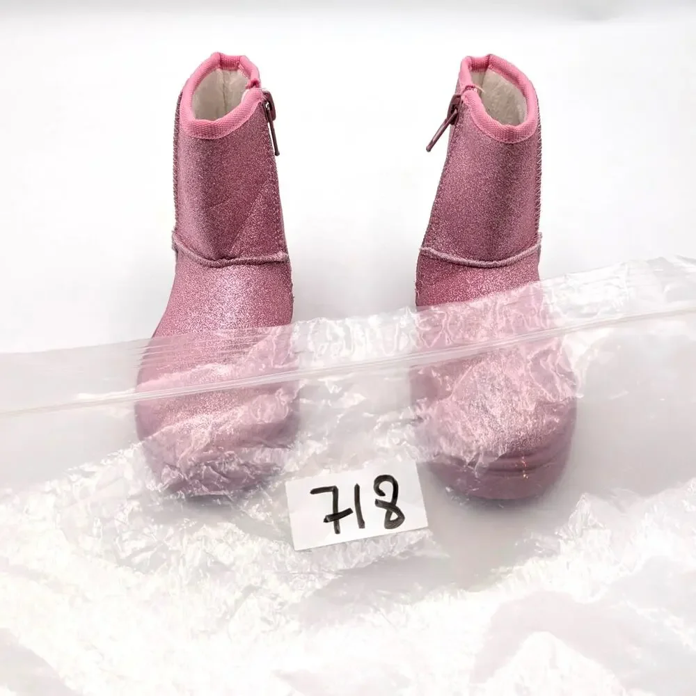 Oomphies Frost Zip-Up Ankle Boots Round Toe Kids' Pink Glitter Size US9C EU25